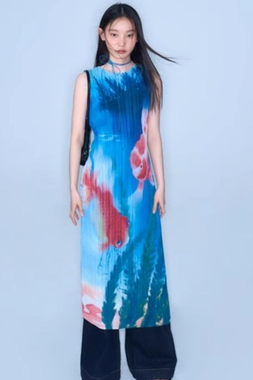 Vintage Goldfish Print Dress