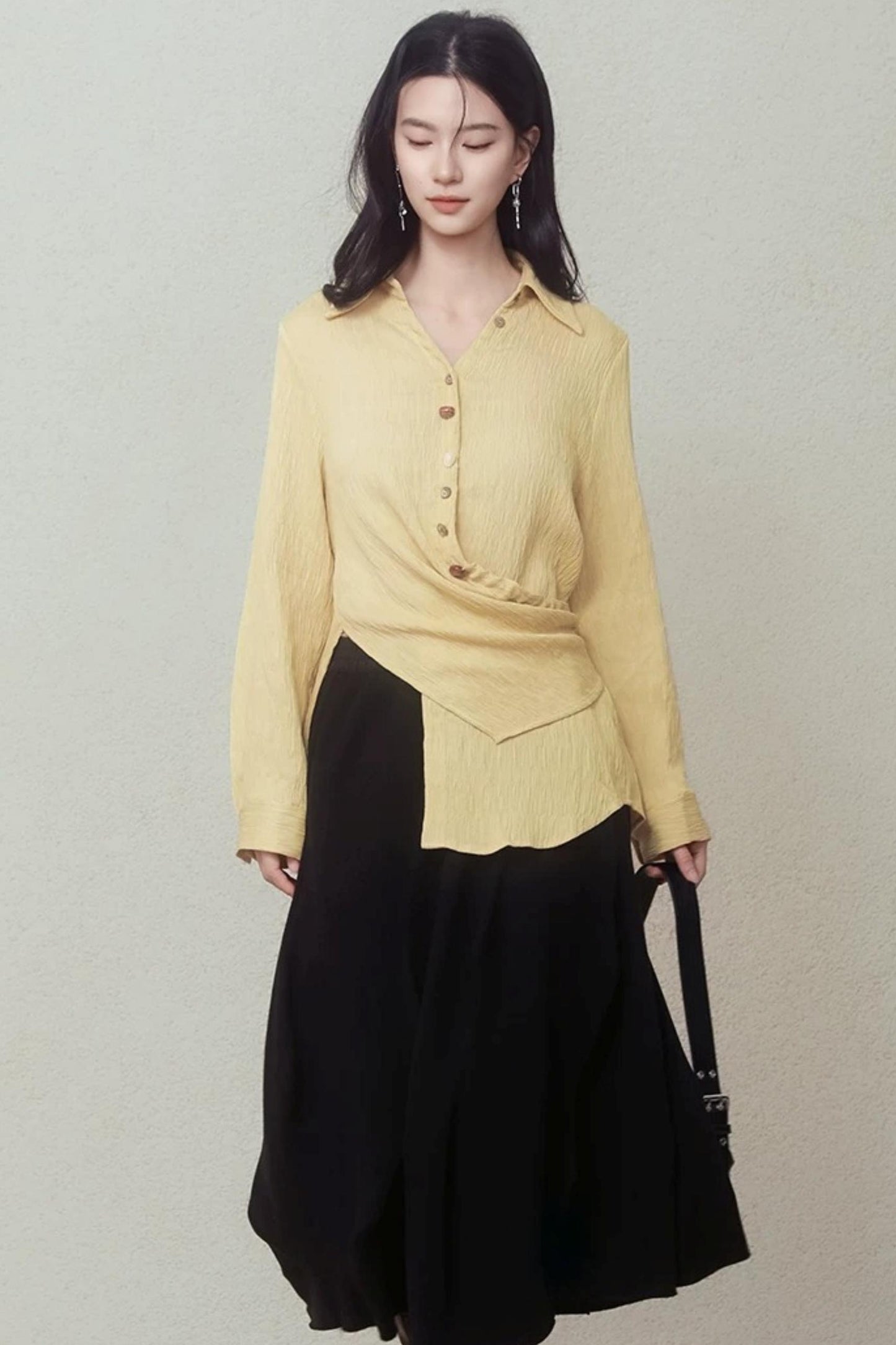 Pale Yellow Stone Button Shirt