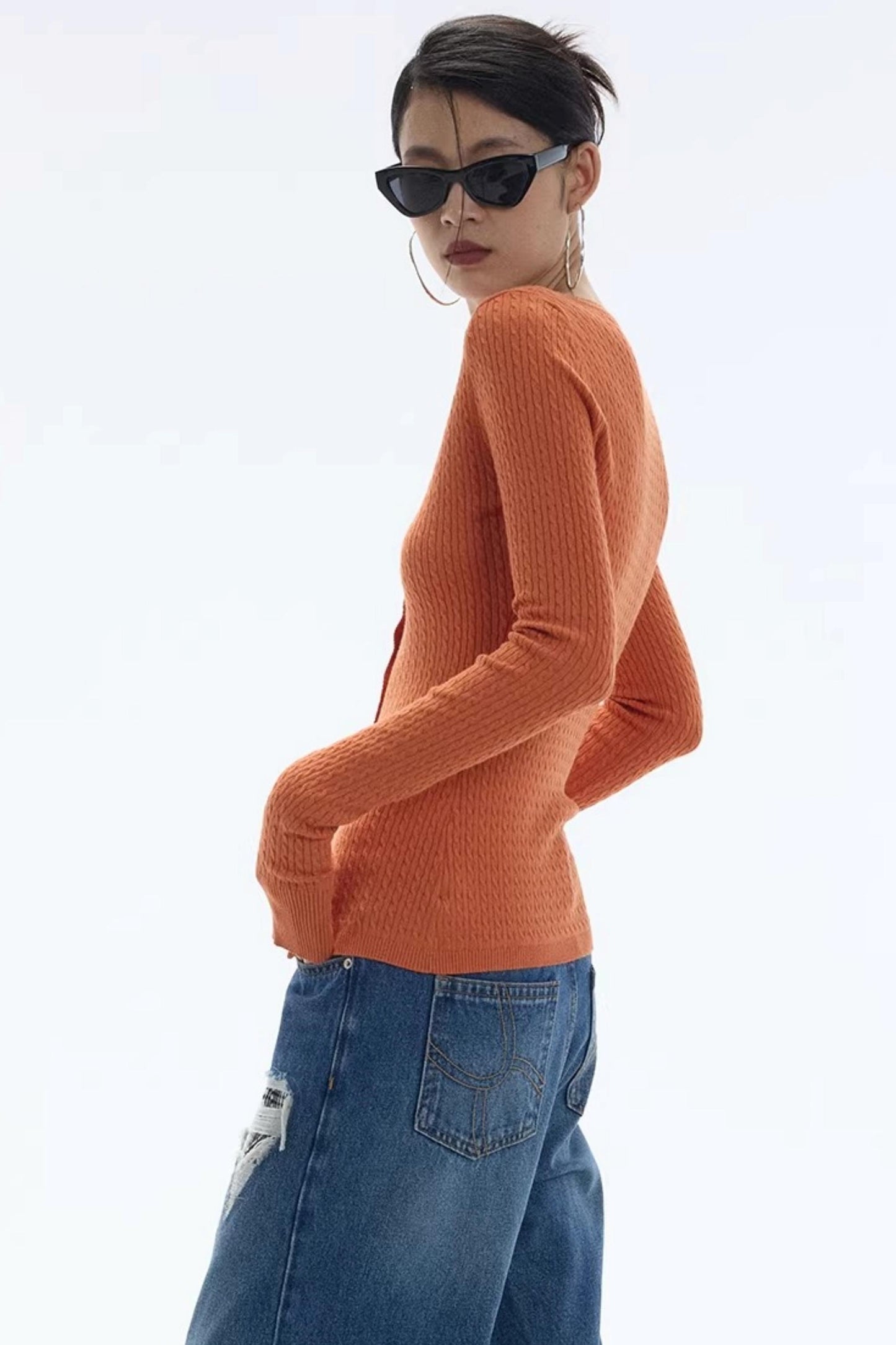 Vintage Sunset Orange Knit Cardigan