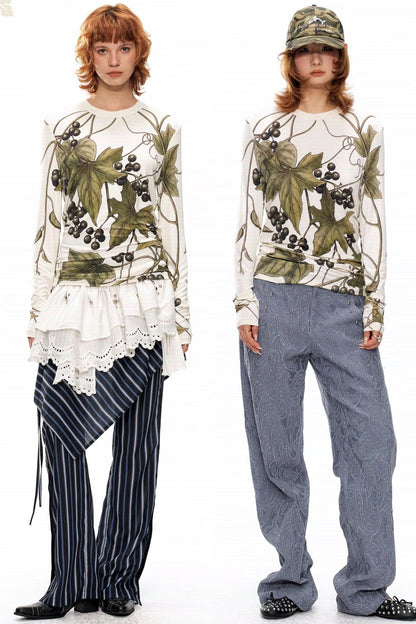 Grape Print Round Neck Sweater