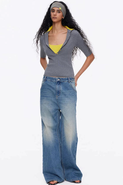 Lyocell Color-Blocked Knit Top