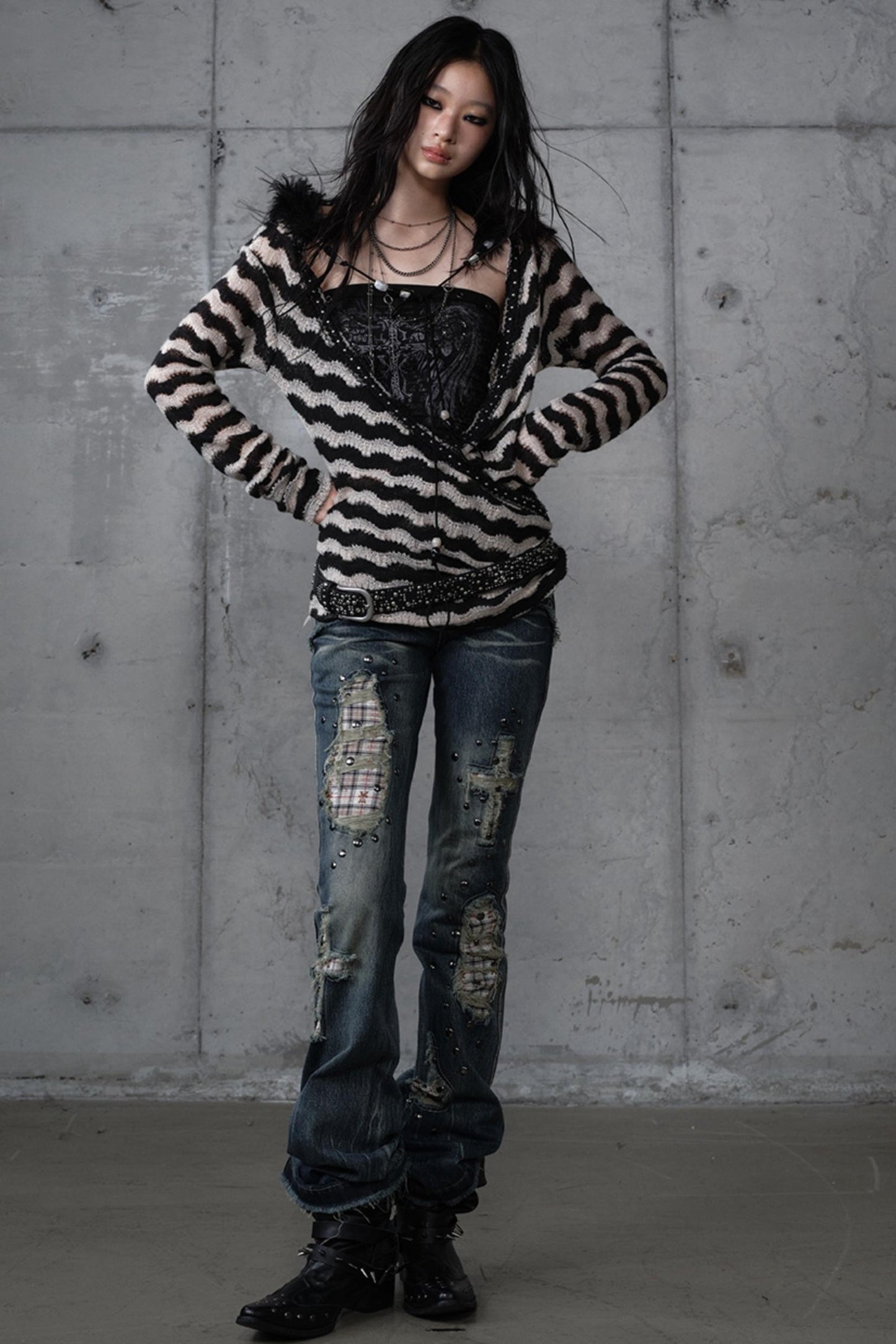 Bandeau Fake Two-Piece Striped Knit Top Set