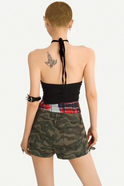 Camouflage Low-Waist Denim Shorts