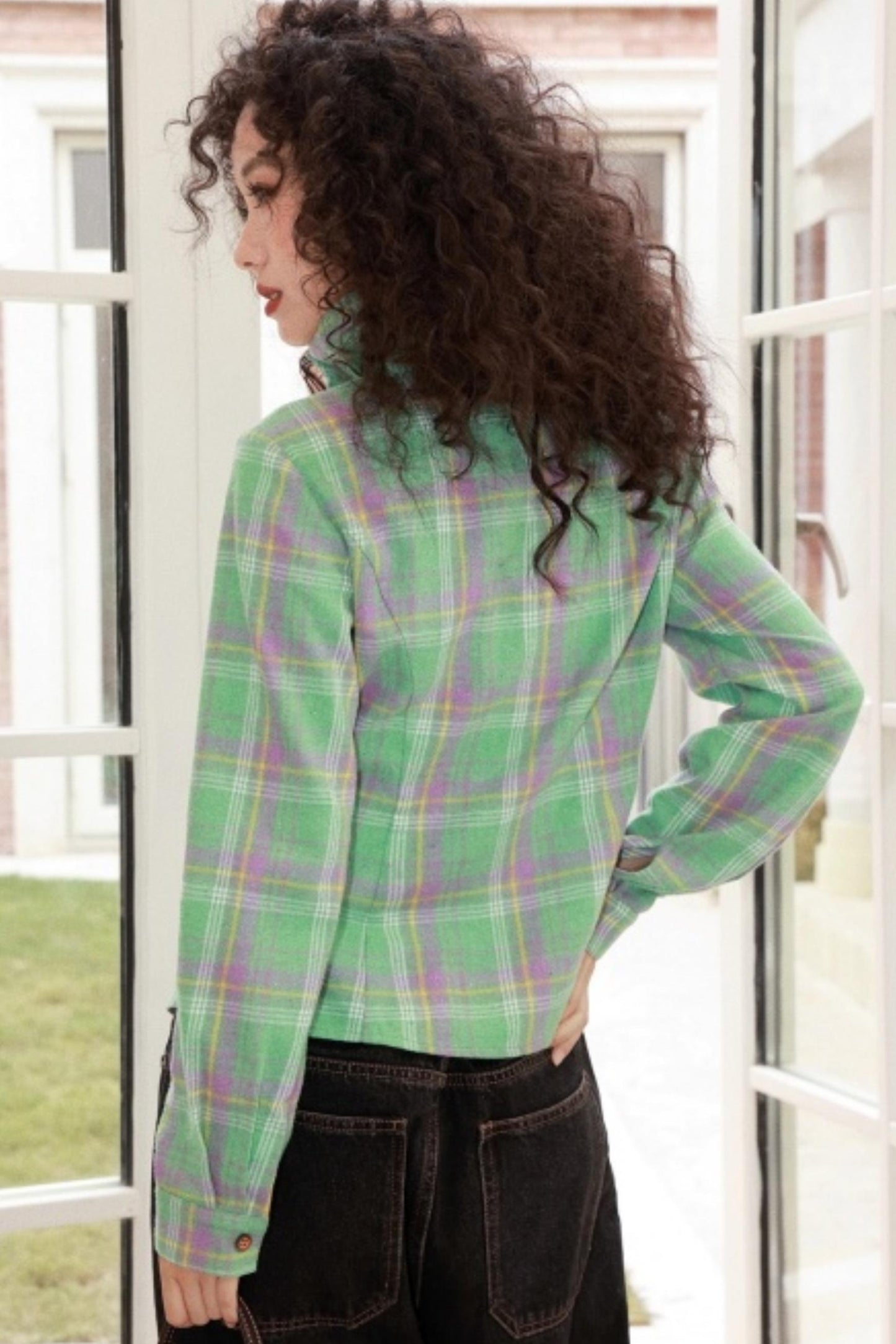 Brushed Plaid Lapel Shirt