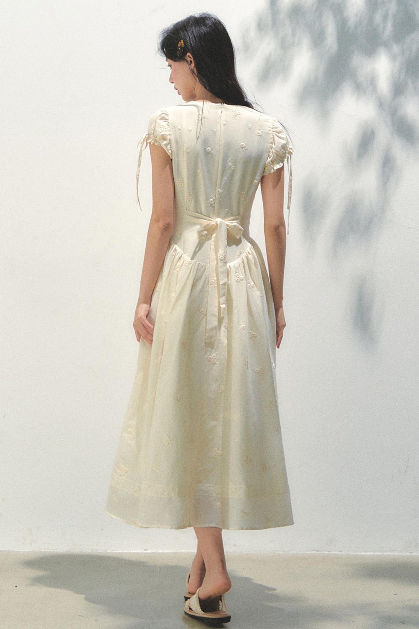 Holiday Embroidered Bubble Sleeve Dress