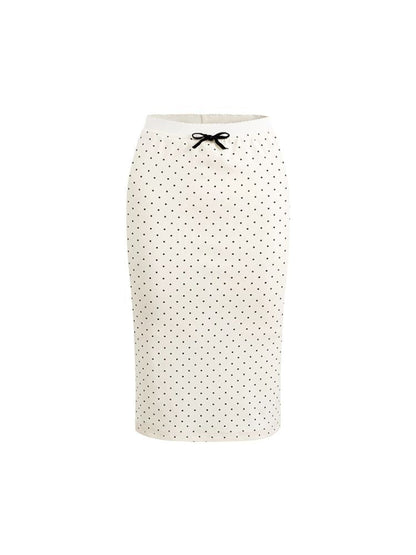 Retro Polka Dot Stretch Knit Hip Skirt