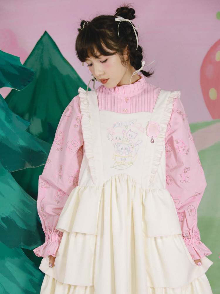 Cat Embroidery Lolita Apron Style Dress