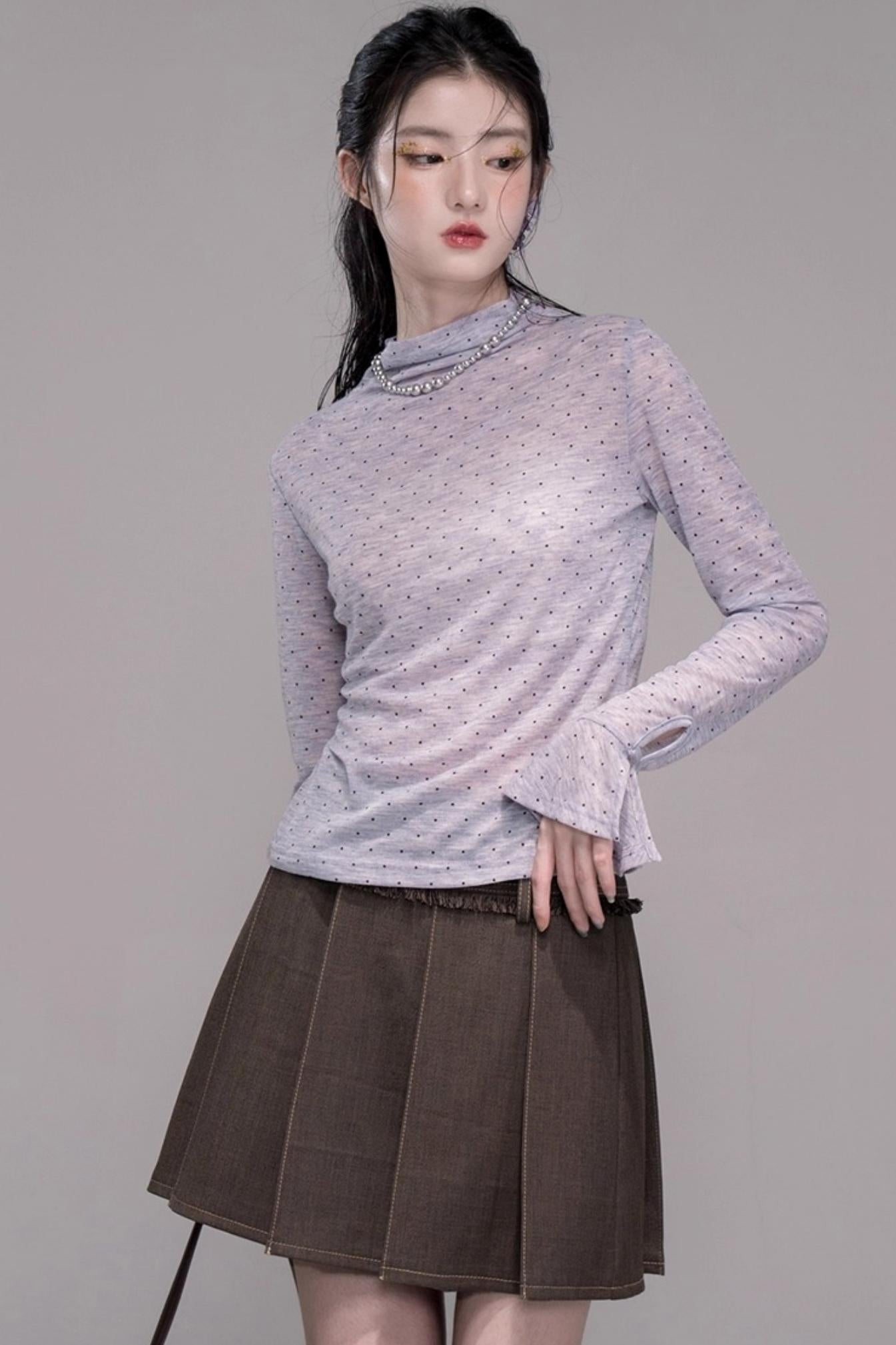 Twilight Gray Polka Dot Shirt Dress Set-Up