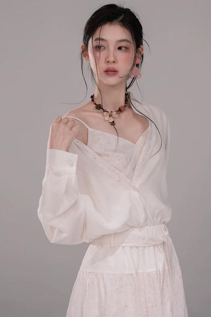 Lyocell Embroidered Batwing Blouse Set-Up