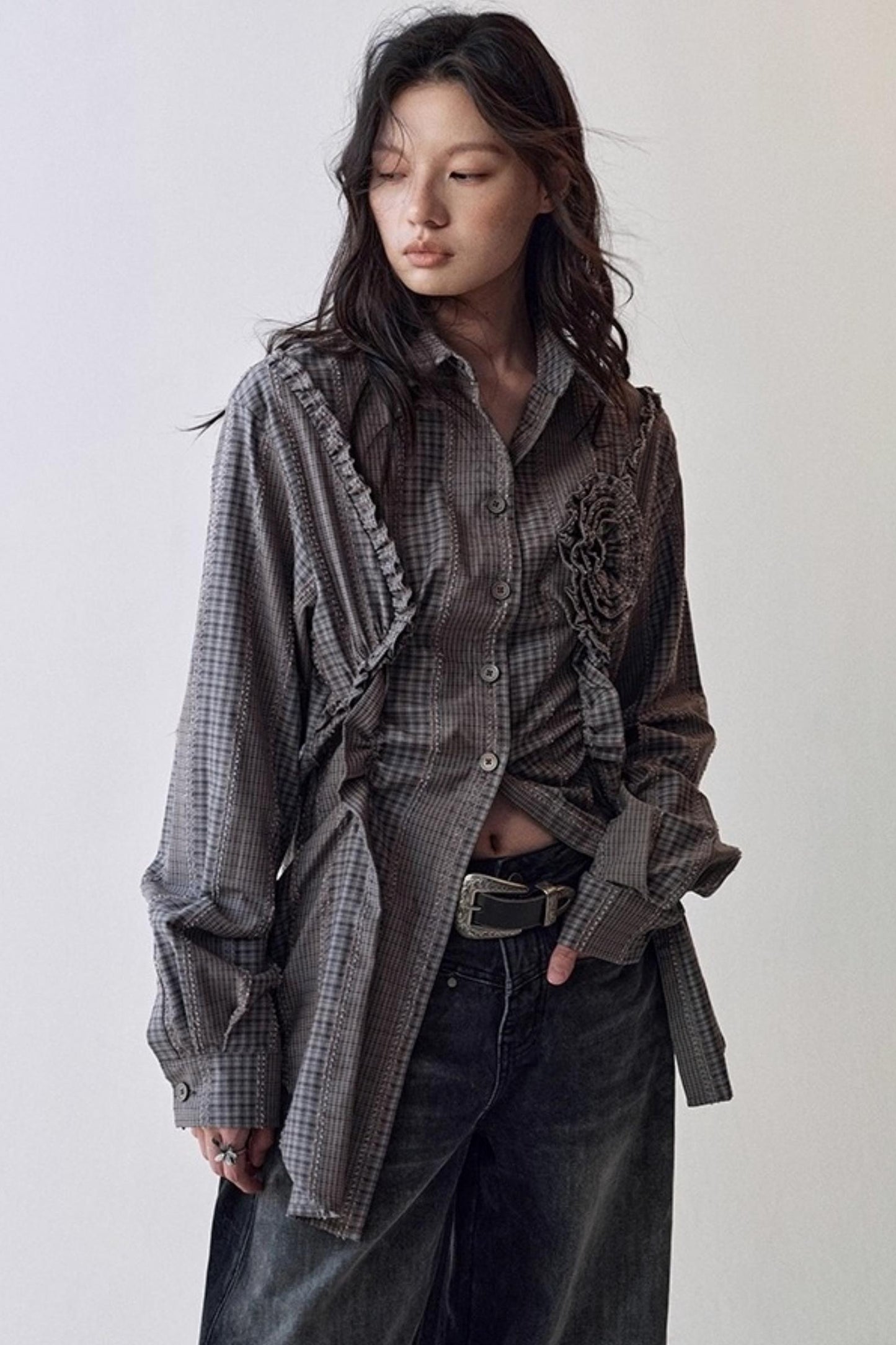 Petal Plaid Flower Shirt Set-Up