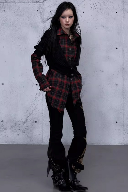 Plaid Knit Irregular Top