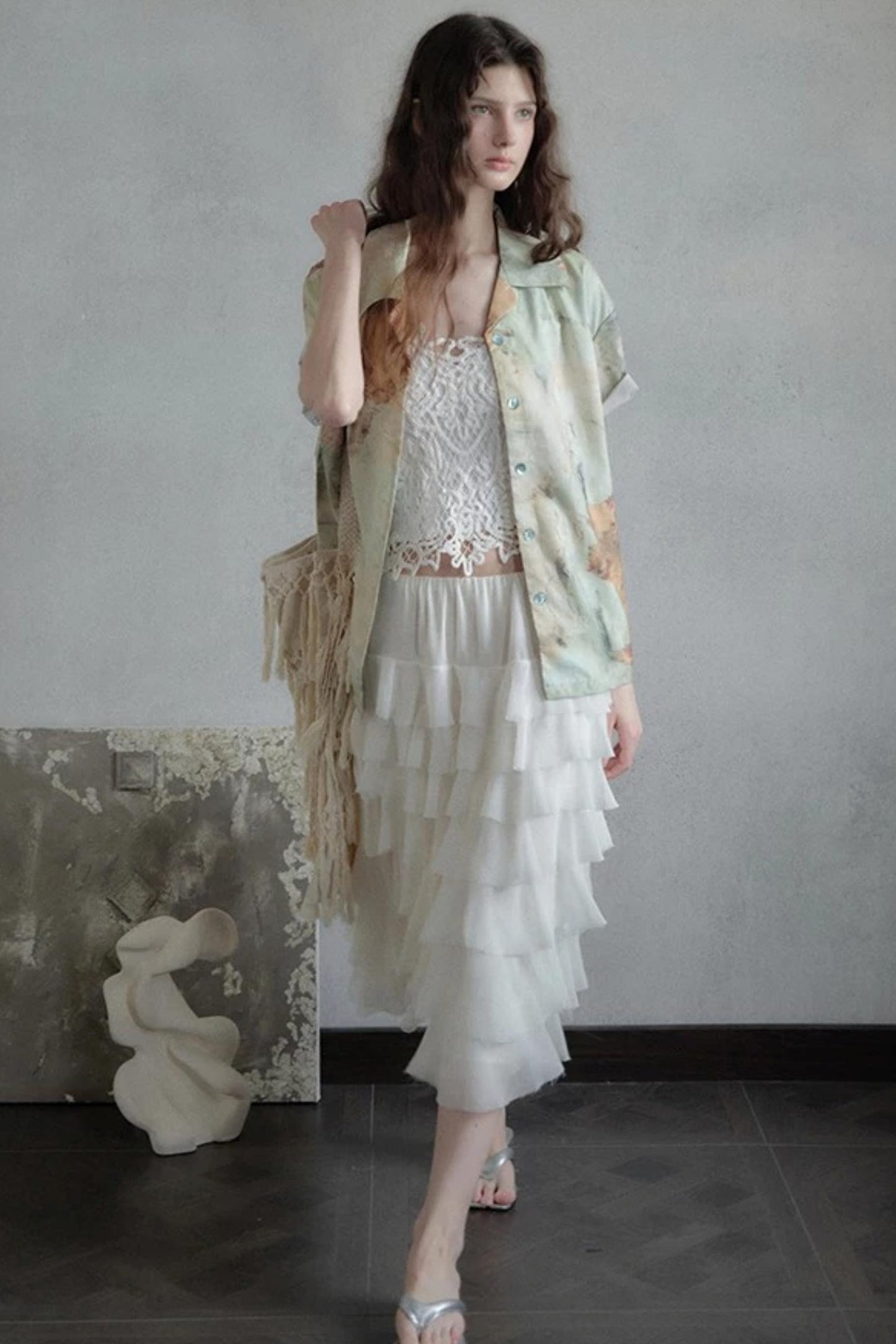 Embellished Lace Vest and Ruffle Skirt Set-Up