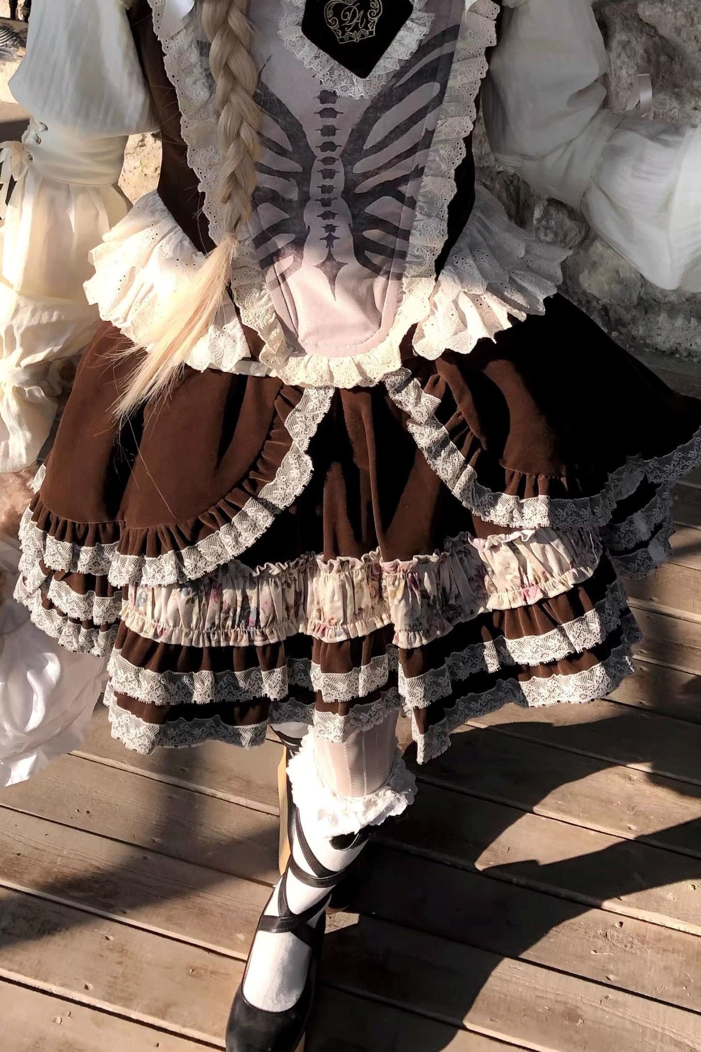 Velvet Floral Lace Tiered Skirt