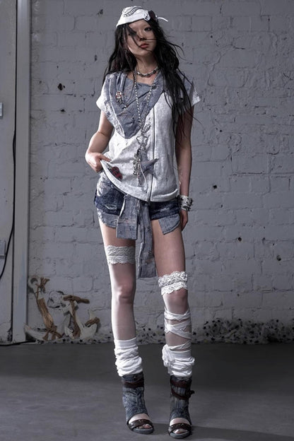 Plaid Layered Punk Street T-Shirt