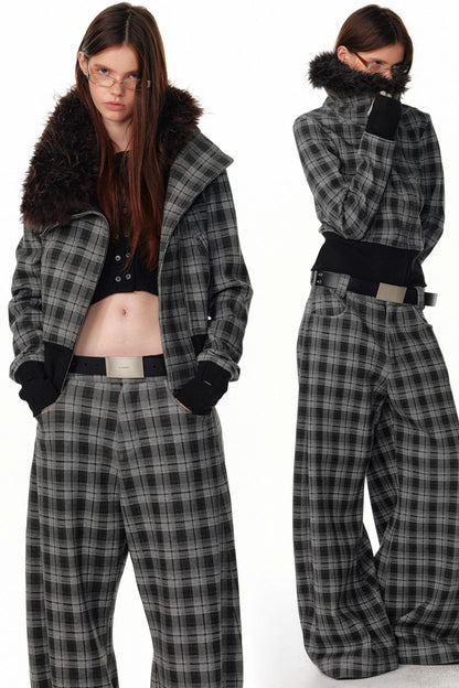 Vintage Plaid Lapel Sweatshirt Jacket