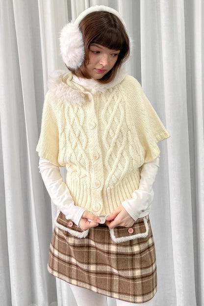 Off-White Fur Collar Knit Sweater Jacket