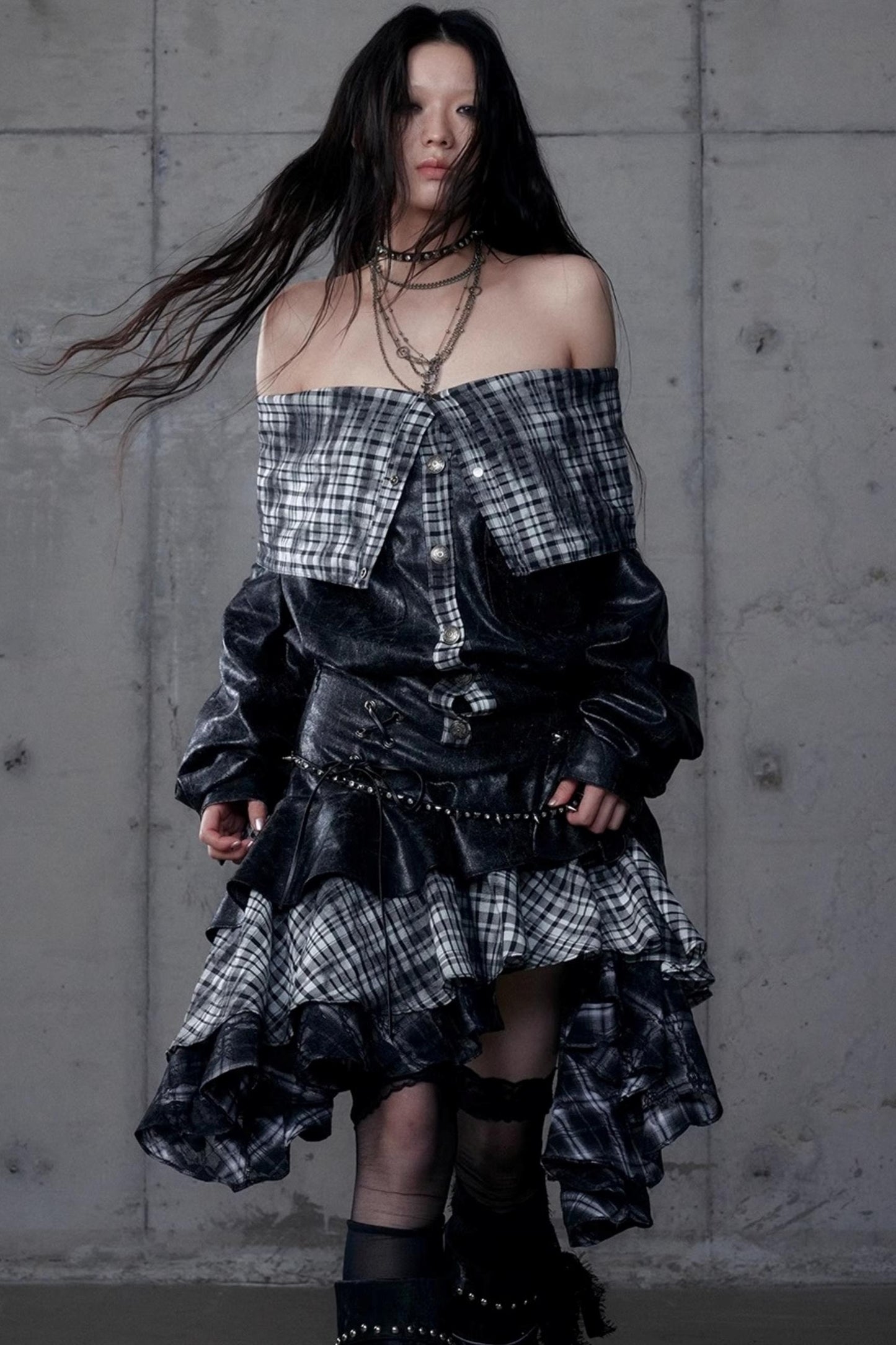 Dark Plaid Leather Top