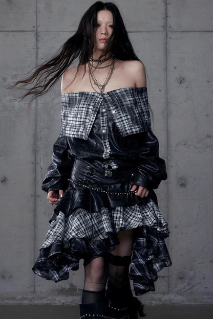 Dark Plaid Leather Top