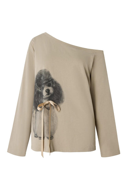 Khaki Bow knot Off-Shoulder T-Shirt