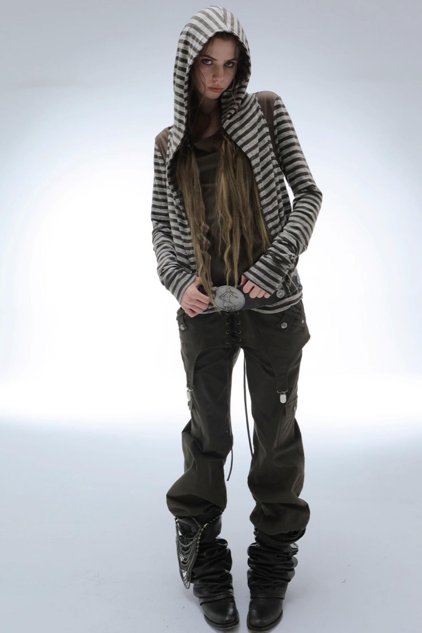 Layered Distressed Straight Cargo Pants