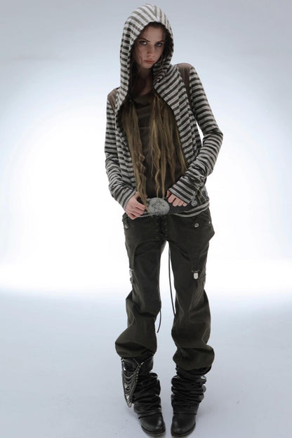 Layered Distressed Straight Cargo Pants