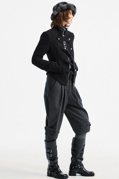 Gray Woolen Lace-Trim Pants