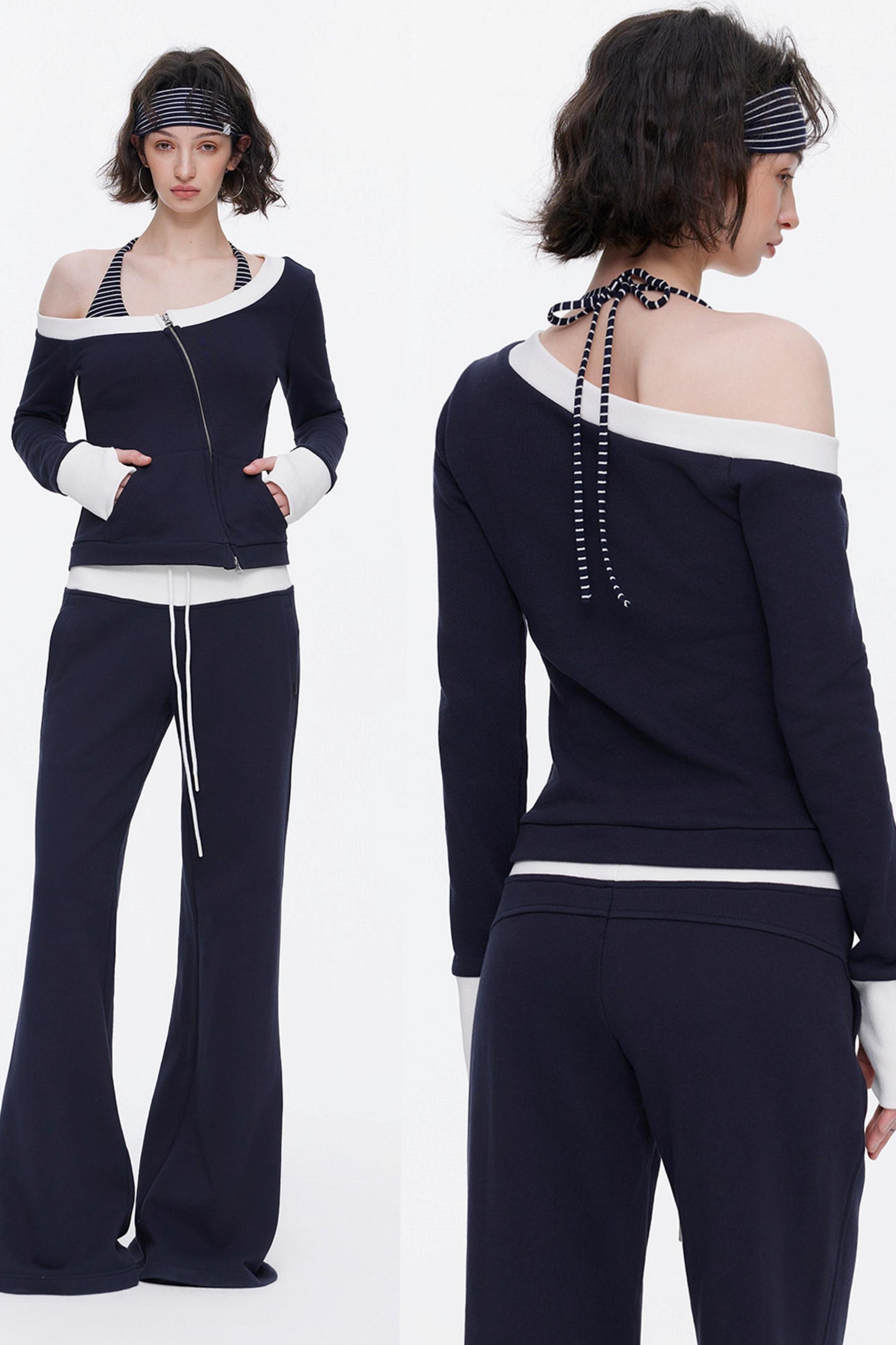 One-Shoulder Color-Blocked Top Set