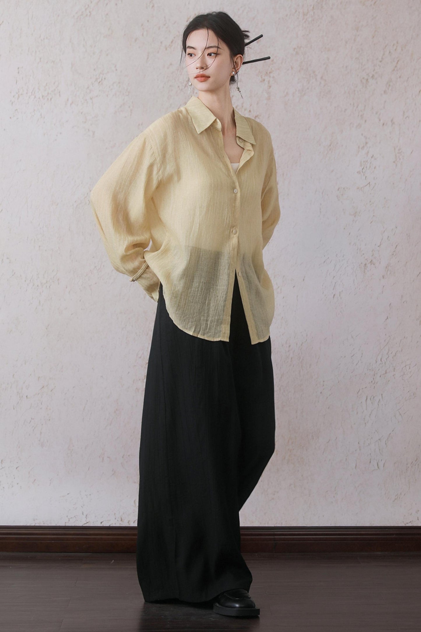 Sun-Protective Yellow Striped Shirt