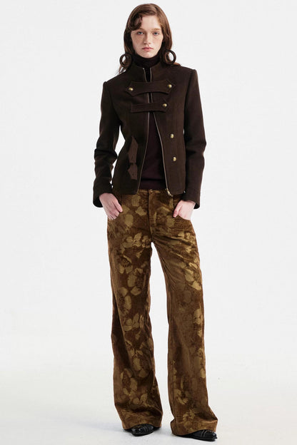 Brown Floral Jacquard Pants