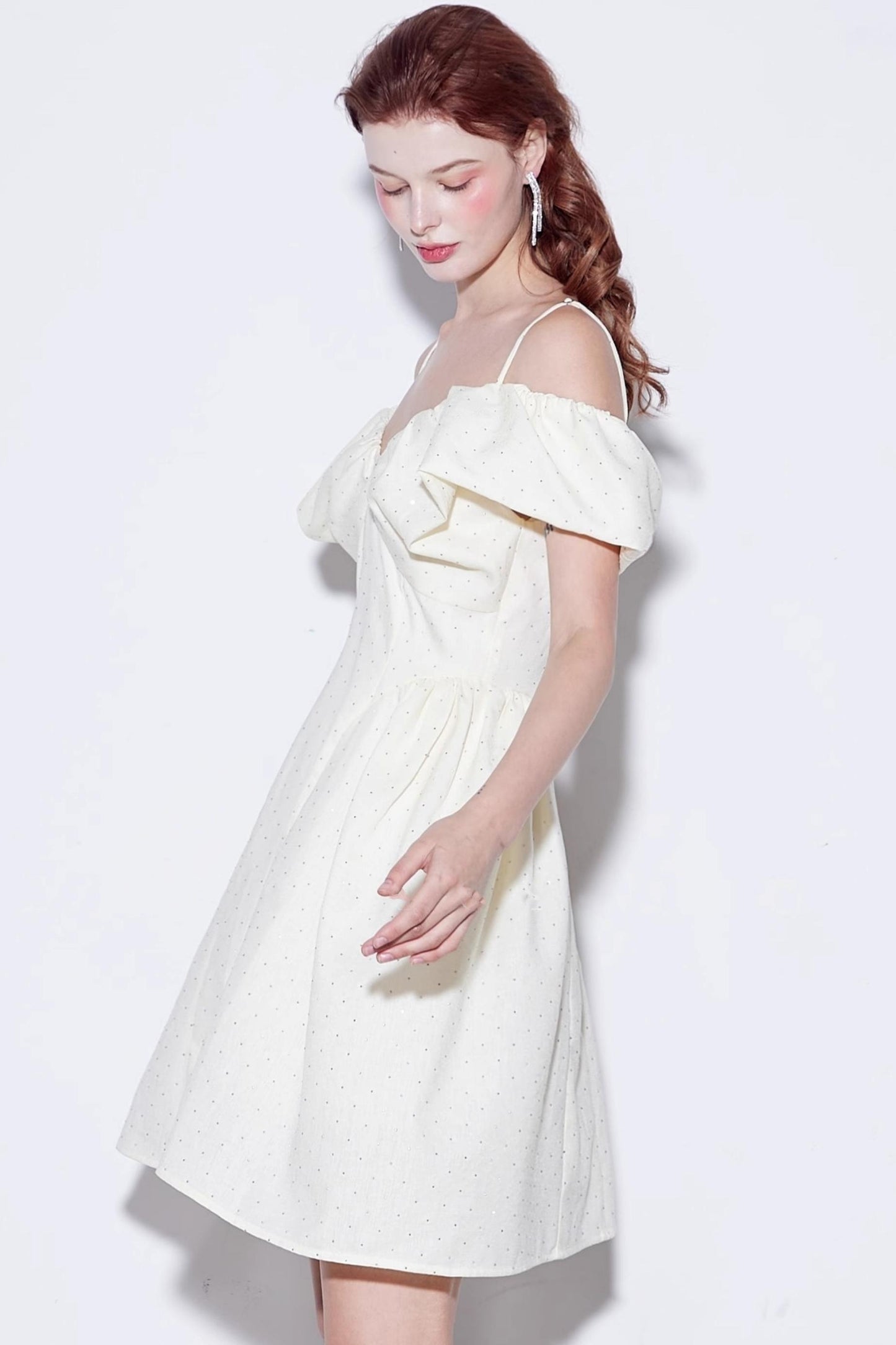 Rhinestone Puff Sleeve Dress