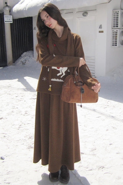 Three-Dimensional Pony Knit Top & Skirt Set