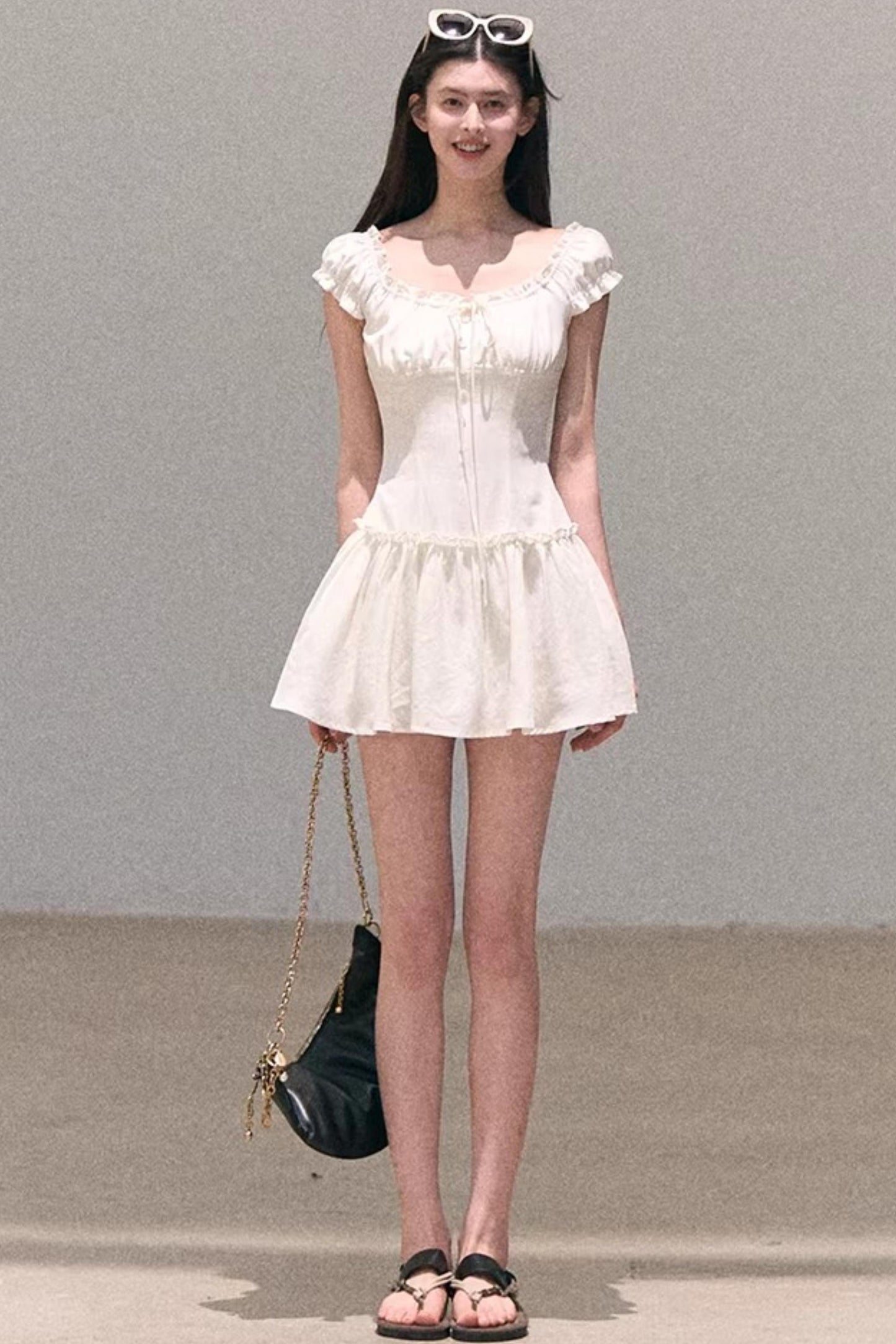 Lyocell Linen Puff Sleeve Dress