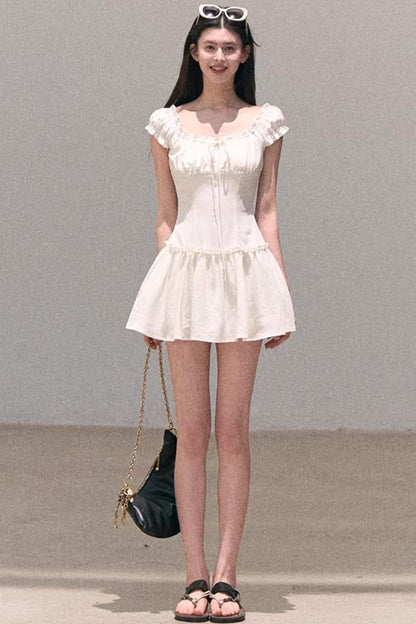 Lyocell Linen Puff Sleeve Dress