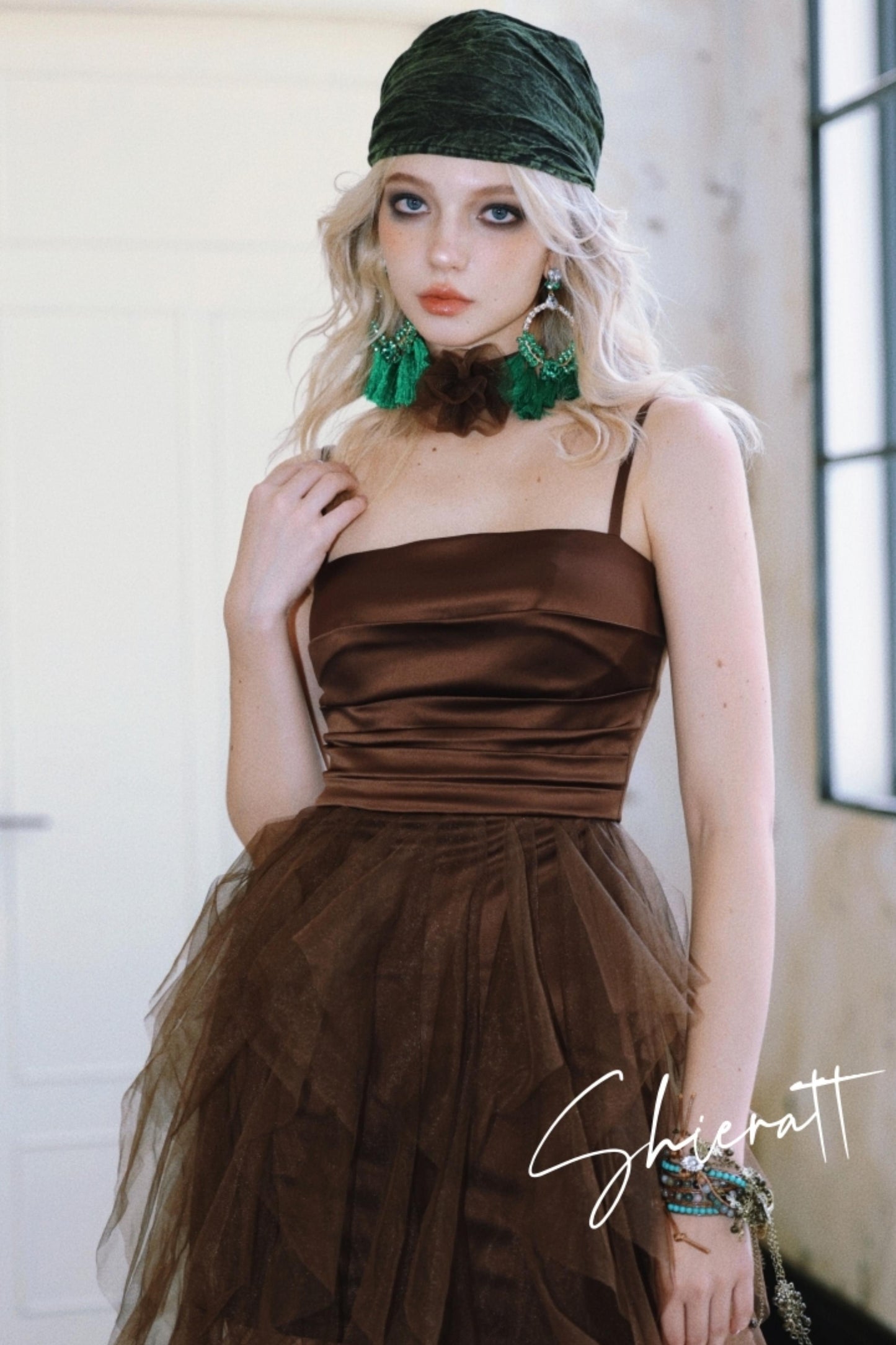 Chocolate Satin Halter Dress
