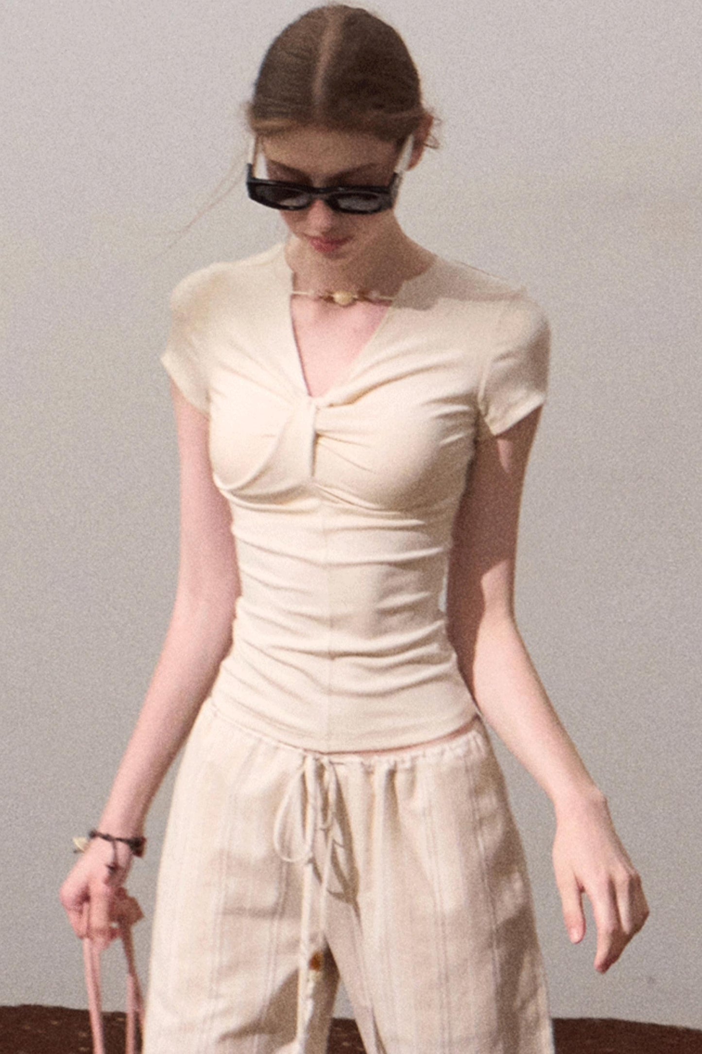 V-Neck Beaded T-Shirt