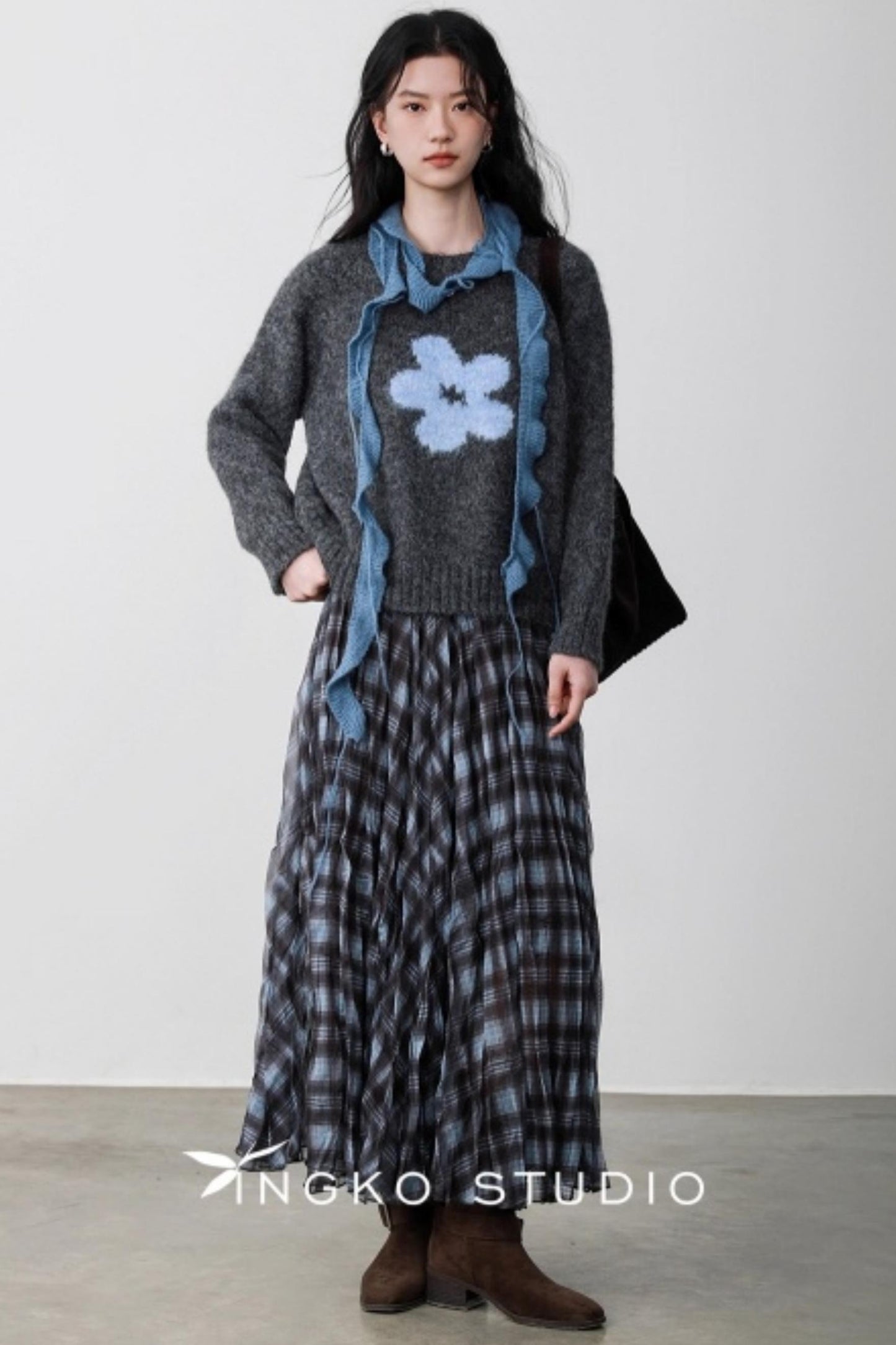 Fog Gray Floral Sweater