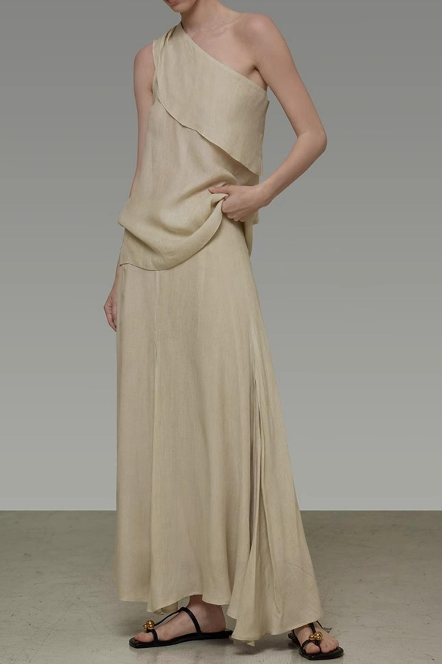 One-Shoulder Draped Two-Piece Set-Up