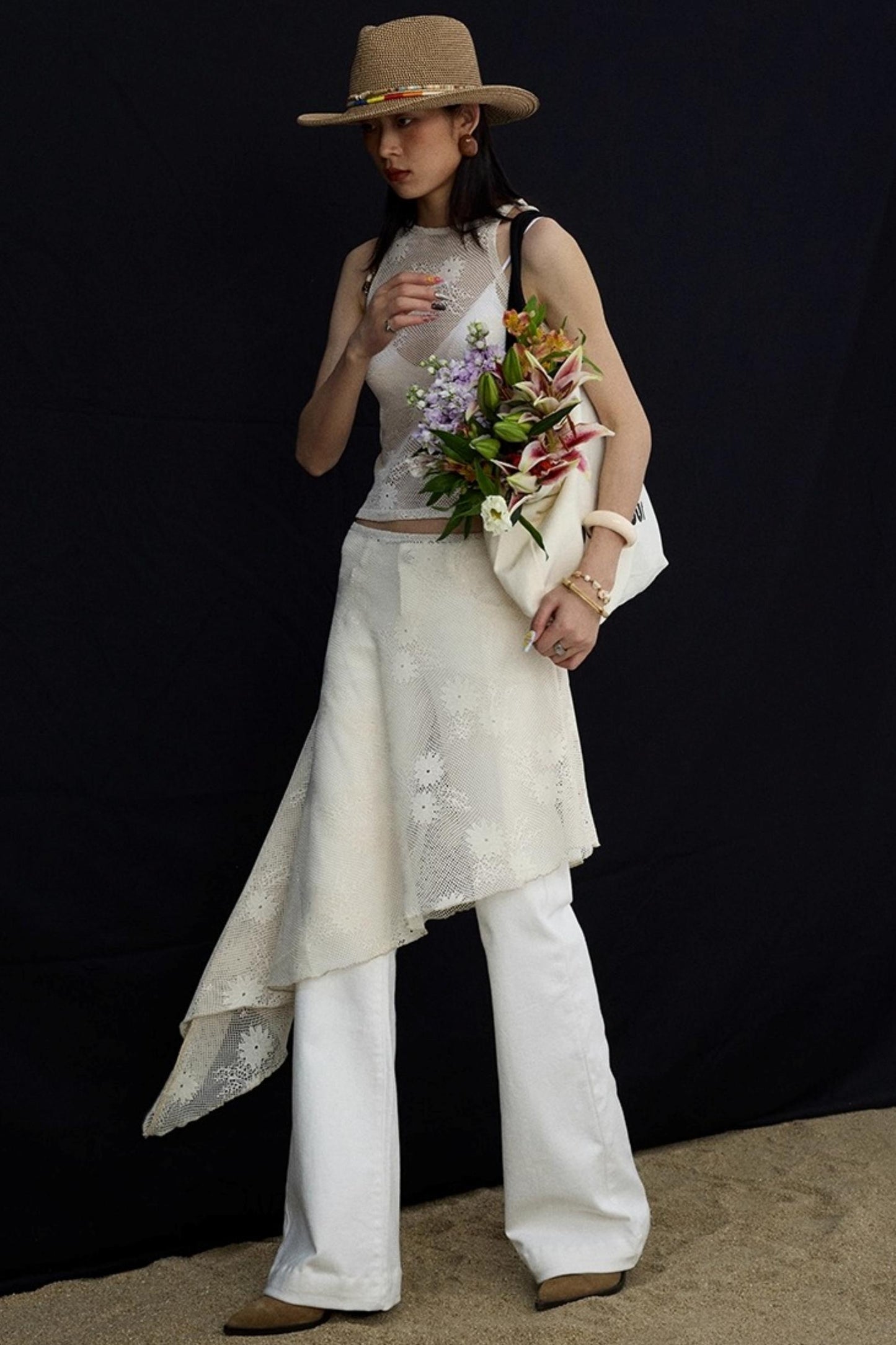 Jacquard Lace-Up Layered Skirt Set-Up