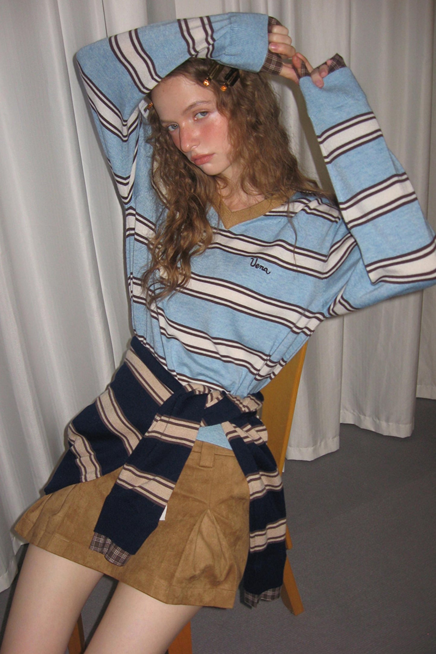 Retro Knit Plaid Top