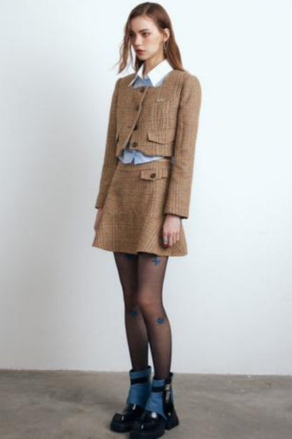 Brown Checked Tweed Jacket