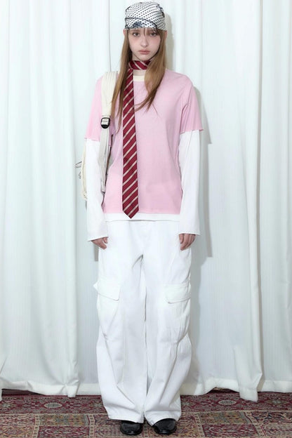 Fake Two-Piece Contrast Long Sleeve T-shirt