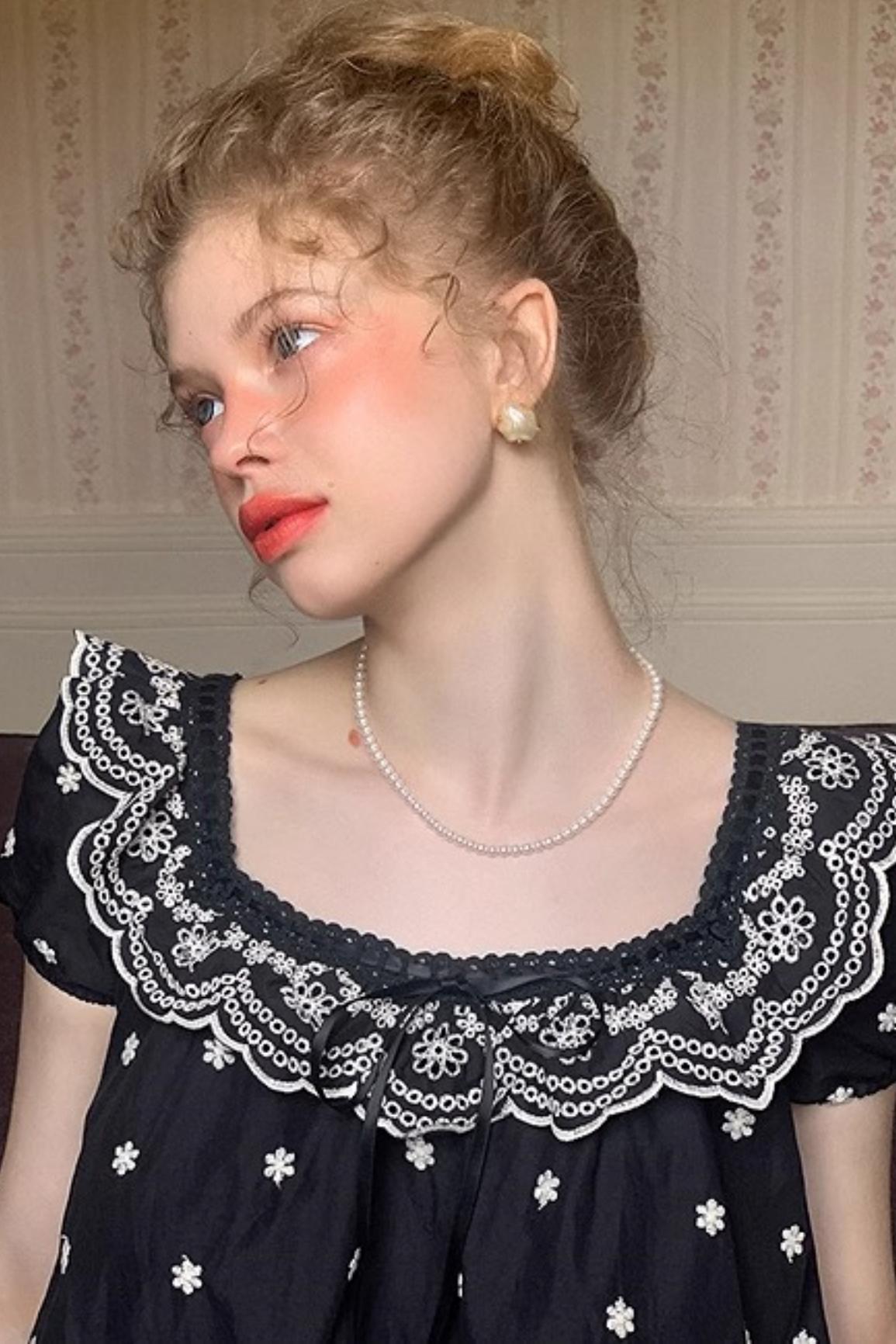 Nursery Blue Embroidered Puff Sleeve Dress