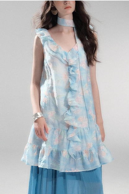 Sea Glass Tencel Ruffle Crop Dress Set-Up