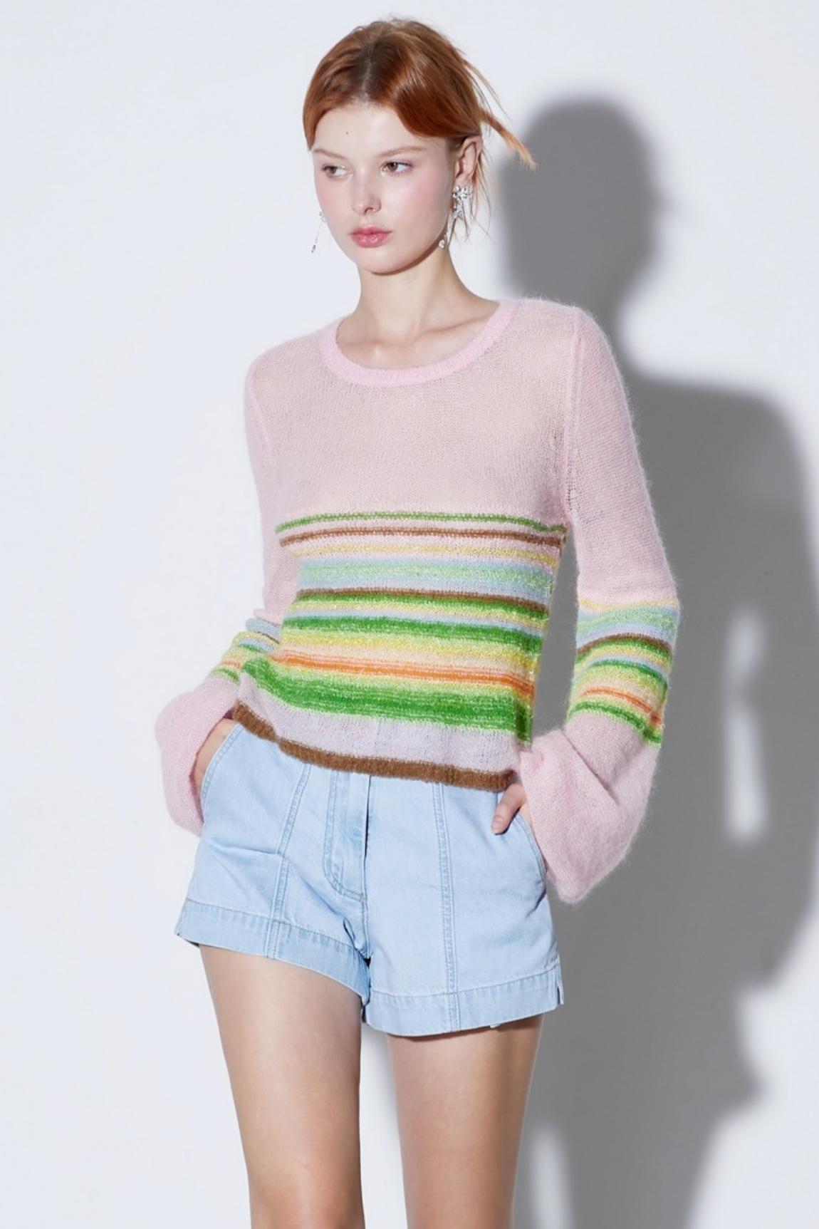 Mohair Silky Wool Rainbow Lantern Sleeve Sweater