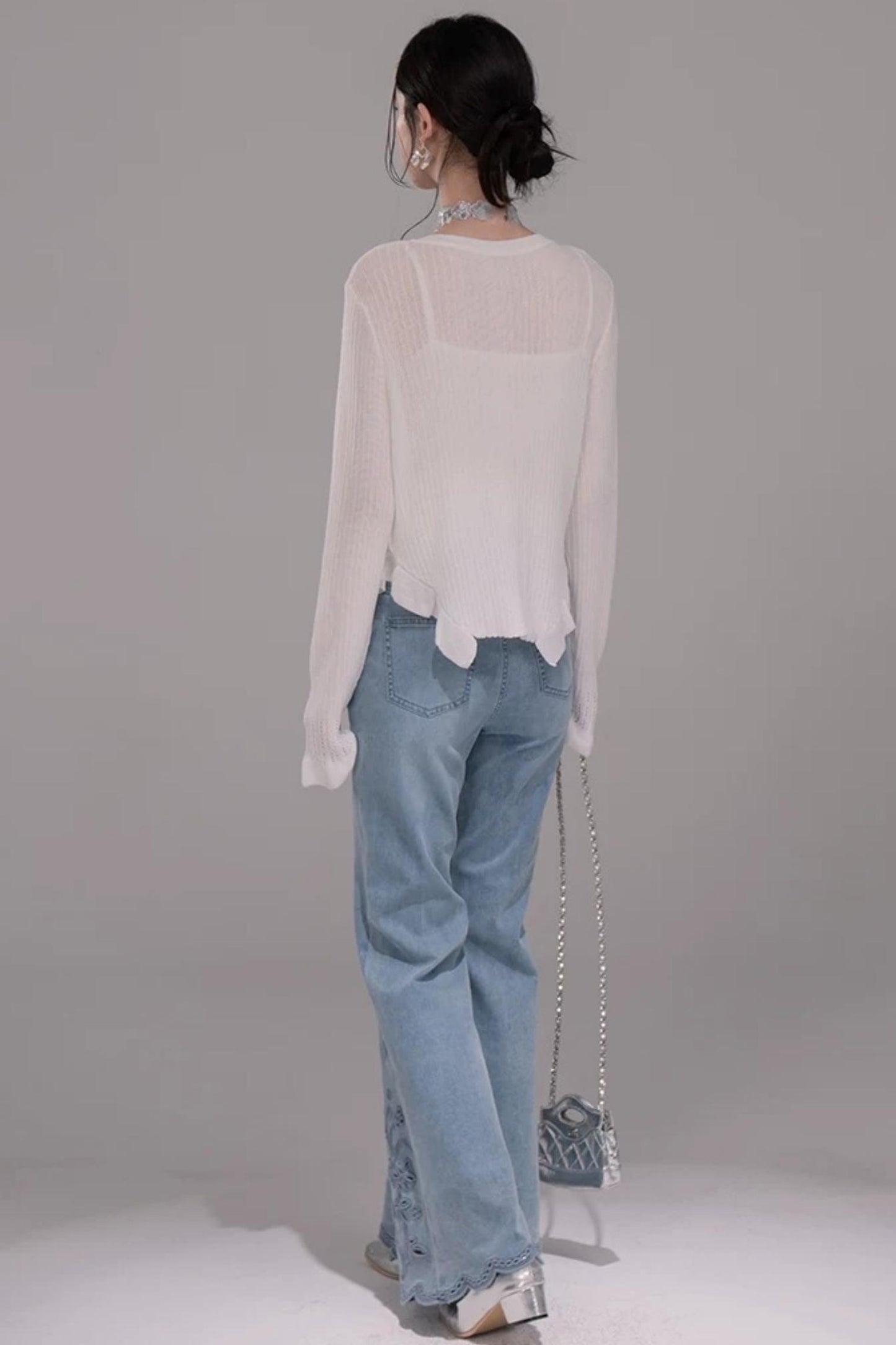 Laser Embroidery Denim Pants