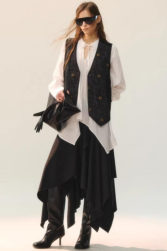 Beaded Retro V-Neck Vest Set-Up