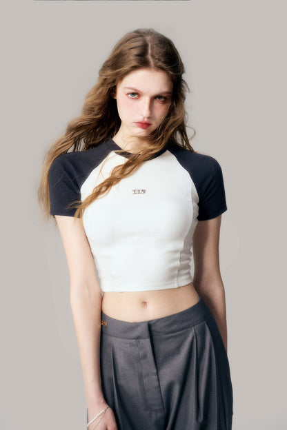 Bicolor Raglan Sleeve Short T-Shirt