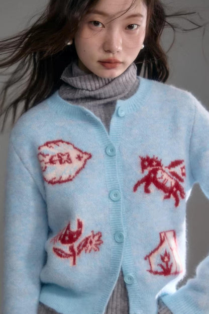 Color-Blocked Wool Blend Cardigan