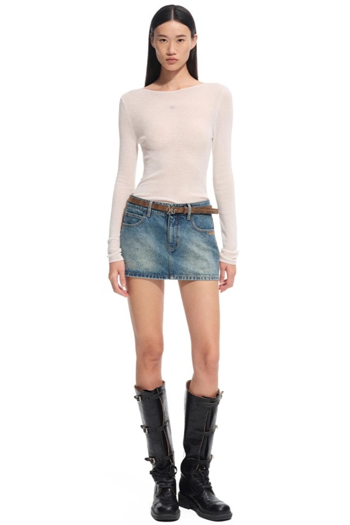 High Neck Long Sleeve Knit Wool Top