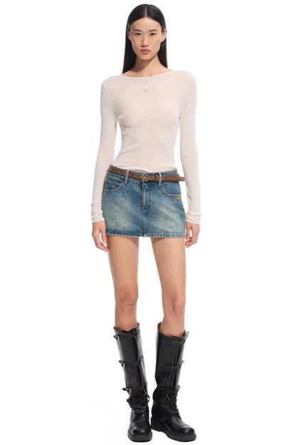 High Neck Long Sleeve Knit Wool Top